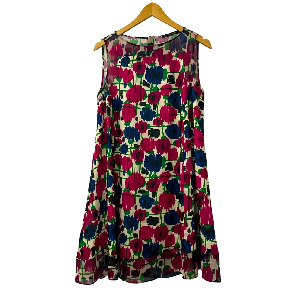 [m] ZARA Dress floral sheer vibrant Sleeveless - Picture 4 of 7